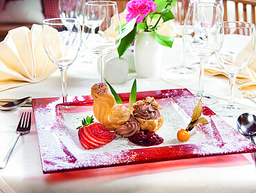 Dessert im Zirbenhotel Steiger in Salzburg